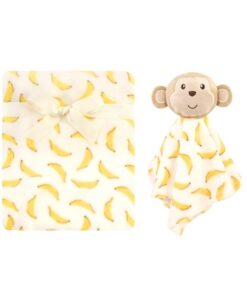 Monkey Banana Plush Blanket and Security Blanket Set