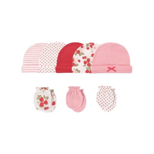 baby girl cotton cap and mitten set