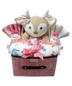 knitted fawn baby girl hamper
