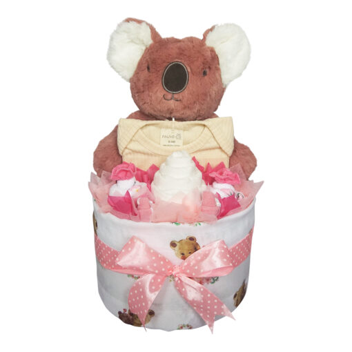 deluxe pink koala baby girl nappy cake