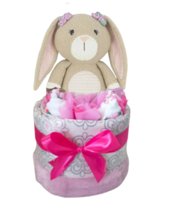Knitted Bunny Baby Girl Large Nappy Cake